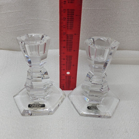 Vintage Rare Oneida Lead Crystal Set 2 Candlesticks Candle Holders - Picture 2 of 12